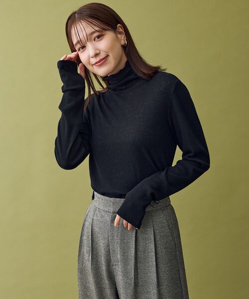 セール】ウール混リブタートルネックカットソー（Tシャツ/カットソー