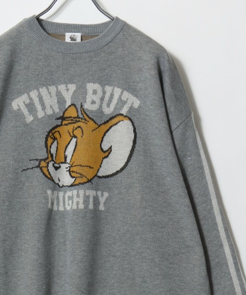 Tom&Jerry(トムアンドジェリー)の「Tom and Jerry/トムとジェリー オーバーサイズ 総柄/袖ライン キャラクター ジャガード刺繍ニット(ニット/セーター・レディース・グレー/ブルー/ベージュ/ネイビー/ワイン/オフホワイト・L/M)」の3枚目の写真
