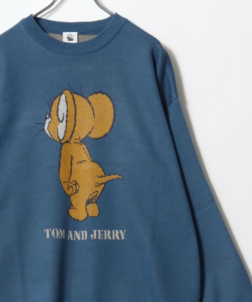 Tom&Jerry(トムアンドジェリー)の「Tom and Jerry/トムとジェリー オーバーサイズ 総柄/袖ライン キャラクター ジャガード刺繍ニット(ニット/セーター・レディース・グレー/ブルー/ベージュ/ネイビー/ワイン/オフホワイト・L/M)」の5枚目の写真