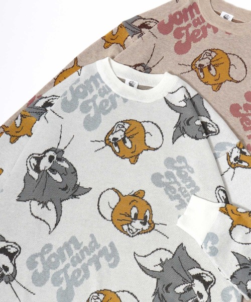 Tom&Jerry(トムアンドジェリー)の「Tom and Jerry/トムとジェリー オーバーサイズ 総柄/袖ライン キャラクター ジャガード刺繍ニット(ニット/セーター・レディース・グレー/ブルー/ベージュ/ネイビー/ワイン/オフホワイト・L/M)」の7枚目の写真
