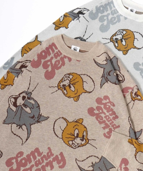 Tom&Jerry(トムアンドジェリー)の「Tom and Jerry/トムとジェリー オーバーサイズ 総柄/袖ライン キャラクター ジャガード刺繍ニット(ニット/セーター・レディース・グレー/ブルー/ベージュ/ネイビー/ワイン/オフホワイト・L/M)」の9枚目の写真