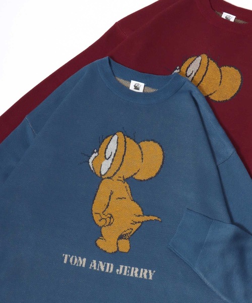 Tom&Jerry(トムアンドジェリー)の「Tom and Jerry/トムとジェリー オーバーサイズ 総柄/袖ライン キャラクター ジャガード刺繍ニット(ニット/セーター・レディース・グレー/ブルー/ベージュ/ネイビー/ワイン/オフホワイト・L/M)」の11枚目の写真