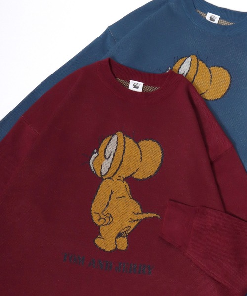 Tom&Jerry(トムアンドジェリー)の「Tom and Jerry/トムとジェリー オーバーサイズ 総柄/袖ライン キャラクター ジャガード刺繍ニット(ニット/セーター・レディース・グレー/ブルー/ベージュ/ネイビー/ワイン/オフホワイト・L/M)」の12枚目の写真