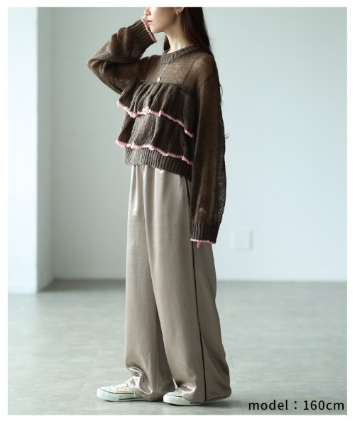 Sawa a la mode(サワアラモード)の「透かしモヘア配色フリルトップス(ニット/セーター・レディース・ブラウン/グレー・FREE)」の14枚目の写真
