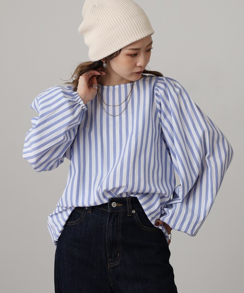 OMNES(オムネス)の「製品洗いコットンブロードボリューム袖ブラウス(シャツ/ブラウス・レディース・ブルー系その他/ライトグレー/ホワイト/ベージュ系その他/グレー系その他/ブラック系その他・FREE)」の6枚目の写真