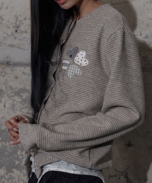 FANCY CLUB（ファンシークラブ）の「【FANCY CLUB】CLOVER PATCHWORK CARDIGAN / 【ファンシークラブ】クローバーパッチワークカーディガン（カーディガン/ボレロ・レディース・グレー/ベージュ・ONE SIZE）」の16枚目の写真