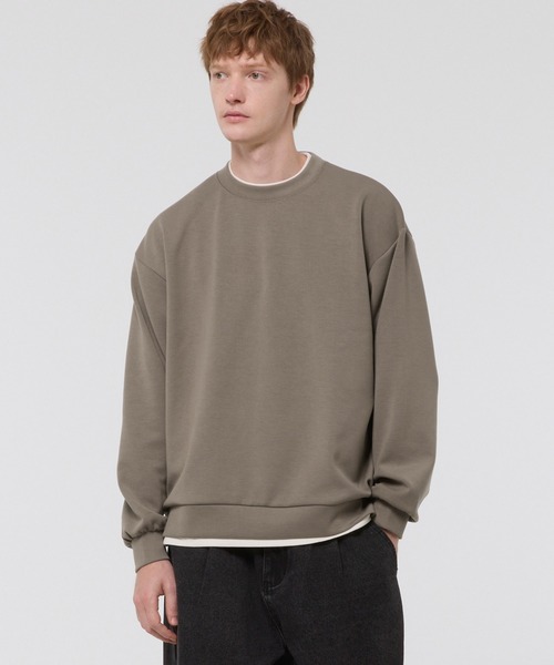 coca(coca)(コカ)の「レイヤード風ソフトジャージトレーナー(スウェット・メンズ・ブラック/ダークベージュ・L/M/XL)」の2枚目の写真