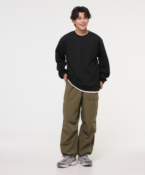 coca(coca)(コカ)の「レイヤード風ソフトジャージトレーナー(スウェット・メンズ・ブラック/ダークベージュ・L/M/XL)」の4枚目の写真