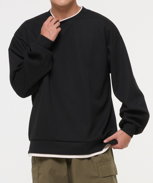 coca(coca)(コカ)の「レイヤード風ソフトジャージトレーナー(スウェット・メンズ・ブラック/ダークベージュ・L/M/XL)」の5枚目の写真
