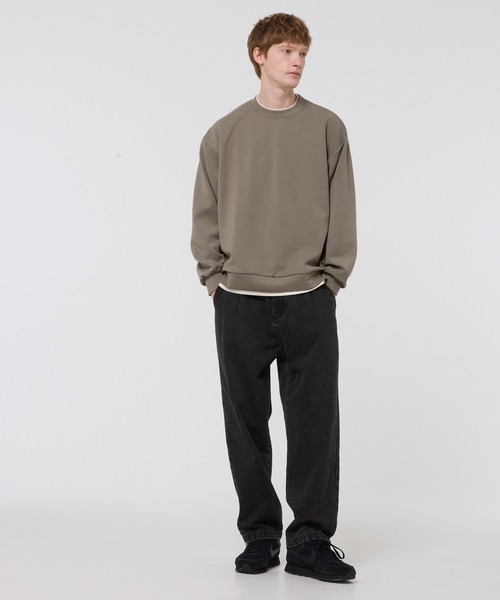 coca(coca)(コカ)の「レイヤード風ソフトジャージトレーナー(スウェット・メンズ・ブラック/ダークベージュ・L/M/XL)」の9枚目の写真