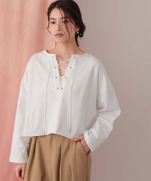titivate(ティティベイト)の「レースアップデザインプルオーバー(Tシャツ/カットソー・レディース・オフホワイト/グレー/ピンク・SHORT/FREE)」の20枚目の写真