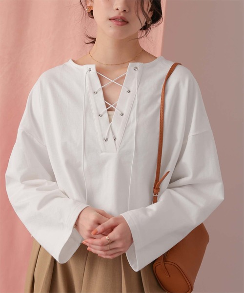 titivate(ティティベイト)の「レースアップデザインプルオーバー(Tシャツ/カットソー・レディース・オフホワイト/グレー/ピンク・SHORT/FREE)」の21枚目の写真