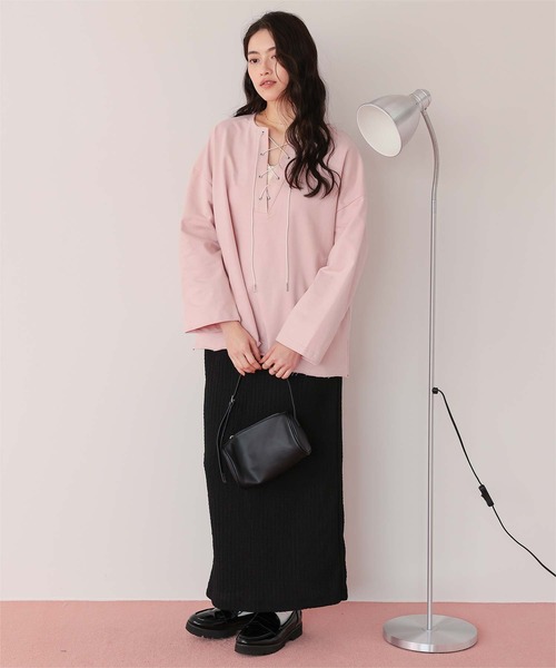 titivate(ティティベイト)の「レースアップデザインプルオーバー(Tシャツ/カットソー・レディース・オフホワイト/グレー/ピンク・SHORT/FREE)」の8枚目の写真