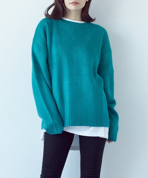 Bling Leads（ブリングリーズ）の「【RES】【Bling leads】クルーネックモヘアタッチオーバーサイズプルオーバー（ニット/セーター・レディース・チャコール/ブラック/ブラック×レッド/グレー系/グリーン系1/ライトグレー/グリーン/グリーン系/マスタード/ベージュ系/ブルー・M/L）」の8枚目の写真