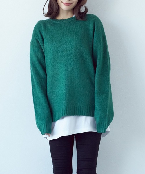 Bling Leads（ブリングリーズ）の「【RES】【Bling leads】クルーネックモヘアタッチオーバーサイズプルオーバー（ニット/セーター・レディース・チャコール/ブラック/ブラック×レッド/グレー系/グリーン系1/ライトグレー/グリーン/グリーン系/マスタード/ベージュ系/ブルー・M/L）」の7枚目の写真