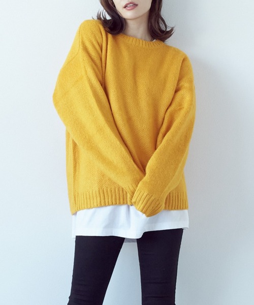 Bling Leads（ブリングリーズ）の「【RES】【Bling leads】クルーネックモヘアタッチオーバーサイズプルオーバー（ニット/セーター・レディース・チャコール/ブラック/ブラック×レッド/グレー系/グリーン系1/ライトグレー/グリーン/グリーン系/マスタード/ベージュ系/ブルー・M/L）」の11枚目の写真