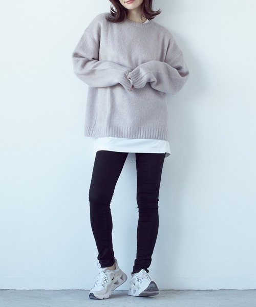 Bling Leads（ブリングリーズ）の「【RES】【Bling leads】クルーネックモヘアタッチオーバーサイズプルオーバー（ニット/セーター・レディース・チャコール/ブラック/ブラック×レッド/グレー系/グリーン系1/ライトグレー/グリーン/グリーン系/マスタード/ベージュ系/ブルー・M/L）」の21枚目の写真