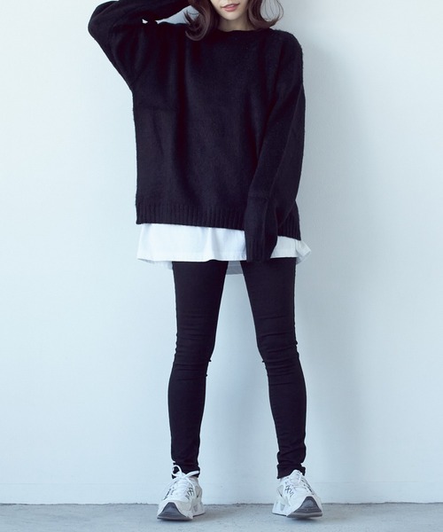 Bling Leads（ブリングリーズ）の「【RES】【Bling leads】クルーネックモヘアタッチオーバーサイズプルオーバー（ニット/セーター・レディース・チャコール/ブラック/ブラック×レッド/グレー系/グリーン系1/ライトグレー/グリーン/グリーン系/マスタード/ベージュ系/ブルー・M/L）」の22枚目の写真