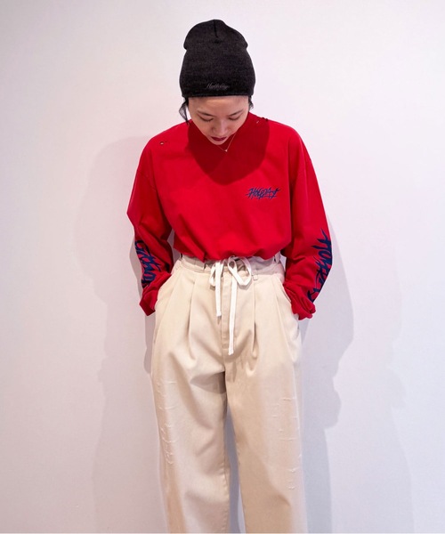 HOLIDAY（ホリデイ）の「SUPER FINE DRY DAMAGE L/S T-SHIRT (CIRCULATION) スーパーファインドライダメージロングスリーブTシャツ (サーキュレーション)（Tシャツ/カットソー・レディース・レッド/シルバーグレー/ブラック・XL）」の14枚目の写真