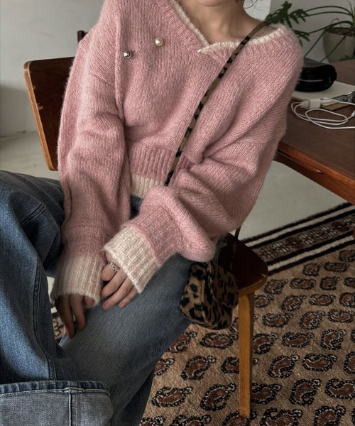 WILLFULLY（ウィルフリー）の「double rib layered like broach knit（ニット/セーター・レディース・ベビーピンク/ホワイト系その他/ブラウン・FREE）」の16枚目の写真