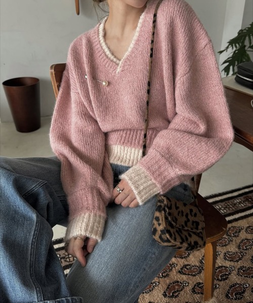 WILLFULLY（ウィルフリー）の「double rib layered like broach knit（ニット/セーター・レディース・ベビーピンク/ホワイト系その他/ブラウン・FREE）」の15枚目の写真