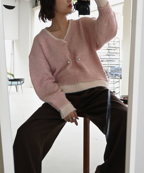 セール】double rib layered like broach knit（ニット/セーター