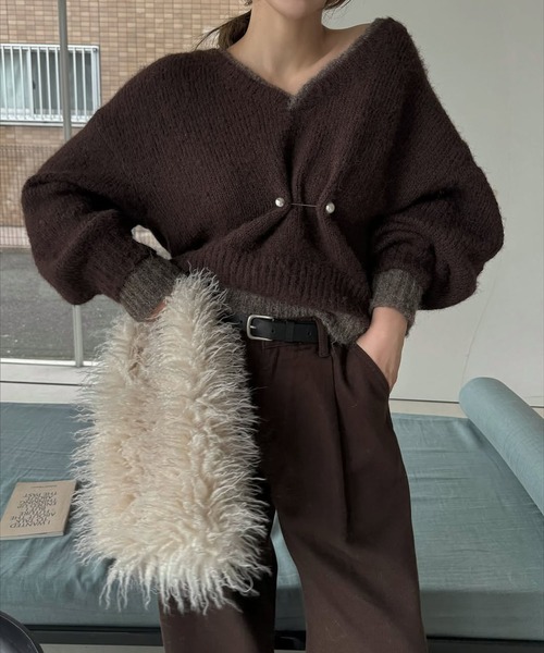 WILLFULLY（ウィルフリー）の「double rib layered like broach knit（ニット/セーター・レディース・ベビーピンク/ホワイト系その他/ブラウン・FREE）」の22枚目の写真