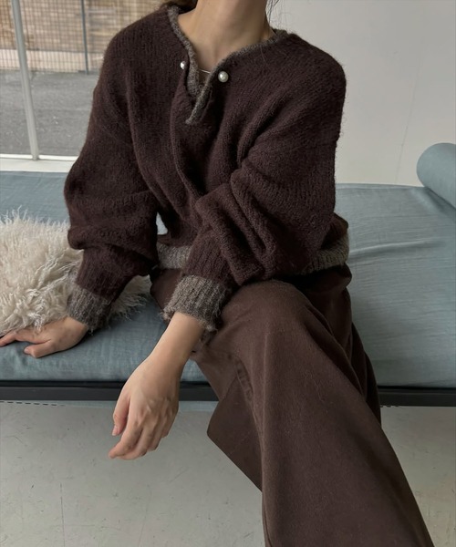 セール】double rib layered like broach knit（ニット/セーター