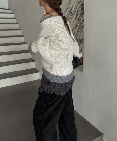 WILLFULLY（ウィルフリー）の「double rib layered like broach knit（ニット/セーター・レディース・ベビーピンク/ホワイト系その他/ブラウン・FREE）」の14枚目の写真