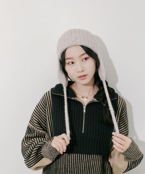 SMELLY（スメリー）の「イヤーフラップニットキャップ（ニットキャップ/ビーニー・レディース・グレー/ブラック/ベージュ・-）」の5枚目の写真