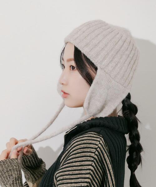 SMELLY（スメリー）の「イヤーフラップニットキャップ（ニットキャップ/ビーニー・レディース・グレー/ブラック/ベージュ・-）」の7枚目の写真