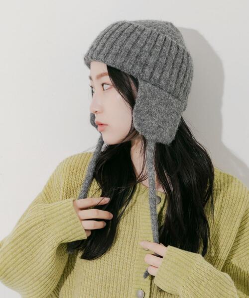 SMELLY（スメリー）の「イヤーフラップニットキャップ（ニットキャップ/ビーニー・レディース・グレー/ブラック/ベージュ・-）」の12枚目の写真