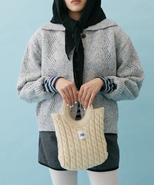 FUULLY STUDIO(フーリィーステューディオ)の「ケーブルニットミニバッグ(トートバッグ・レディース・グレー/ブラック/アイボリー・FREE)」の5枚目の写真