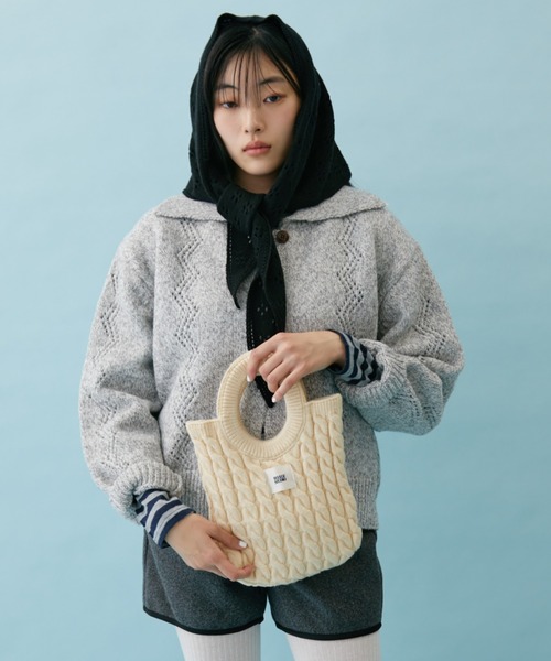 FUULLY STUDIO(フーリィーステューディオ)の「ケーブルニットミニバッグ(トートバッグ・レディース・グレー/ブラック/アイボリー・FREE)」の6枚目の写真