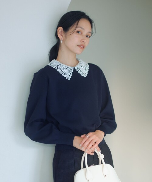 green label relaxing（グリーンレーベルリラクシング）の「【WEB限定】エリレース 2WAY ニット プルオーバー ウォッシャブル（ニット/セーター・レディース・ネイビー/ベージュ/グレー・FREE）」の4枚目の写真