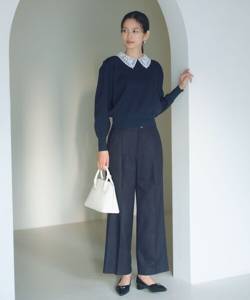 green label relaxing（グリーンレーベルリラクシング）の「【WEB限定】エリレース 2WAY ニット プルオーバー ウォッシャブル（ニット/セーター・レディース・ネイビー/ベージュ/グレー・FREE）」の5枚目の写真