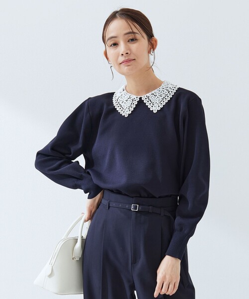 green label relaxing（グリーンレーベルリラクシング）の「【WEB限定】エリレース 2WAY ニット プルオーバー ウォッシャブル（ニット/セーター・レディース・ネイビー/ベージュ/グレー・FREE）」の6枚目の写真