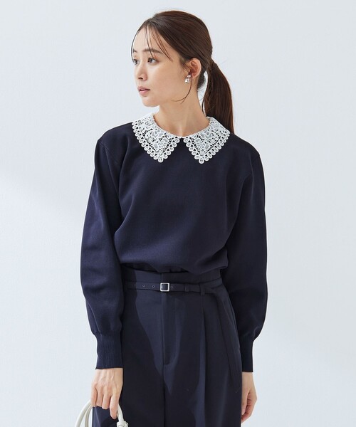 green label relaxing（グリーンレーベルリラクシング）の「【WEB限定】エリレース 2WAY ニット プルオーバー ウォッシャブル（ニット/セーター・レディース・ネイビー/ベージュ/グレー・FREE）」の7枚目の写真