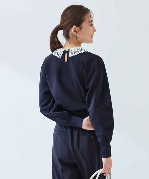 green label relaxing（グリーンレーベルリラクシング）の「【WEB限定】エリレース 2WAY ニット プルオーバー ウォッシャブル（ニット/セーター・レディース・ネイビー/ベージュ/グレー・FREE）」の8枚目の写真