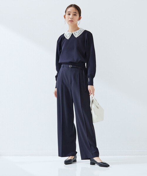 green label relaxing（グリーンレーベルリラクシング）の「【WEB限定】エリレース 2WAY ニット プルオーバー ウォッシャブル（ニット/セーター・レディース・ネイビー/ベージュ/グレー・FREE）」の9枚目の写真