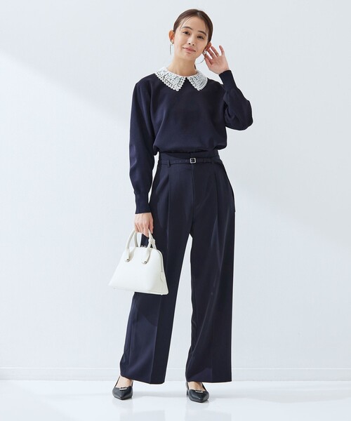 green label relaxing（グリーンレーベルリラクシング）の「【WEB限定】エリレース 2WAY ニット プルオーバー ウォッシャブル（ニット/セーター・レディース・ネイビー/ベージュ/グレー・FREE）」の10枚目の写真