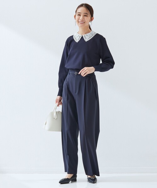 green label relaxing（グリーンレーベルリラクシング）の「【WEB限定】エリレース 2WAY ニット プルオーバー ウォッシャブル（ニット/セーター・レディース・ネイビー/ベージュ/グレー・FREE）」の11枚目の写真