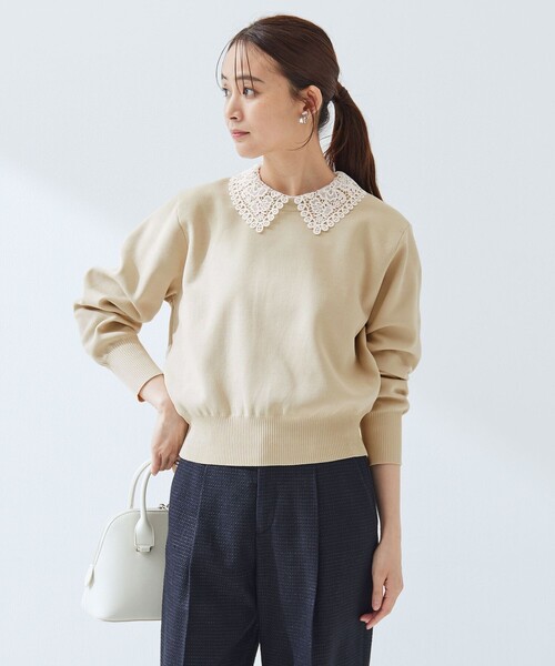 green label relaxing（グリーンレーベルリラクシング）の「【WEB限定】エリレース 2WAY ニット プルオーバー ウォッシャブル（ニット/セーター・レディース・ネイビー/ベージュ/グレー・FREE）」の12枚目の写真