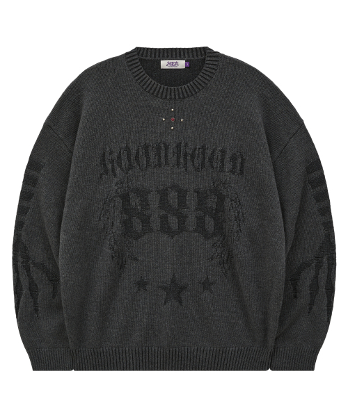 HOODHOOD(フッドフッド)の「スタッド888リバースグラフィックニットグレー(ニット/セーター・レディース・その他・1/2)」の3枚目の写真