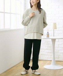 QUNTSTYLE（キュントスタイル）の「【マタニティウェア・授乳服】あったか裏起毛　裾レイヤードルームウェア上下セット（マタニティウェア/グッズ）」