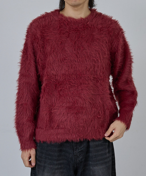 AH ABAHOUSE(エーエイチアバハウス)の「LONG SHAGGY CREW NECK KNIT / ロングシャギークルーネックニット(ニット/セーター・メンズ・グレー/ブルー/ブラック/ワイン・44/46/48)」の4枚目の写真