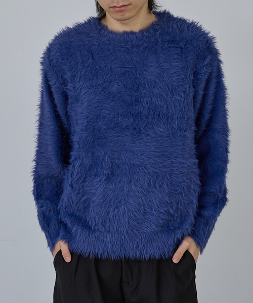 AH ABAHOUSE(エーエイチアバハウス)の「LONG SHAGGY CREW NECK KNIT / ロングシャギークルーネックニット(ニット/セーター・メンズ・グレー/ブルー/ブラック/ワイン・44/46/48)」の3枚目の写真