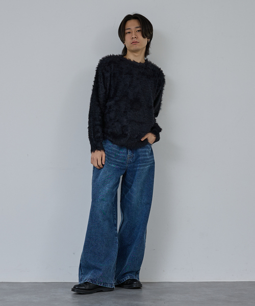AH ABAHOUSE(エーエイチアバハウス)の「LONG SHAGGY CREW NECK KNIT / ロングシャギークルーネックニット(ニット/セーター・メンズ・グレー/ブルー/ブラック/ワイン・44/46/48)」の15枚目の写真
