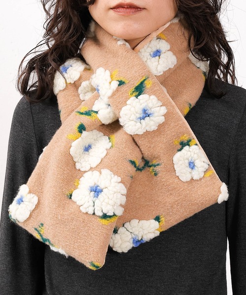 立体 フラワー 花柄 モチーフ ティペット マフラー（マフラー