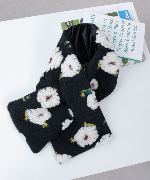 立体 フラワー 花柄 モチーフ ティペット マフラー（マフラー